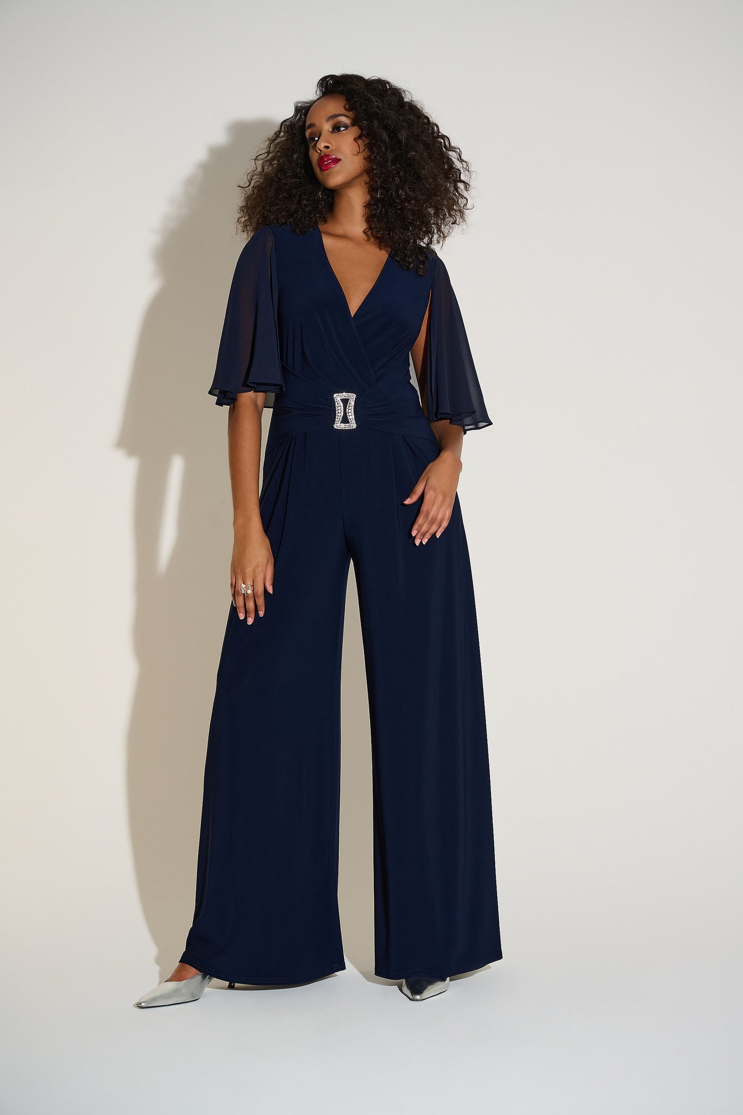 Signature | Silky Knit & Chiffon Wide Leg Jumpsuit with Cape 253723