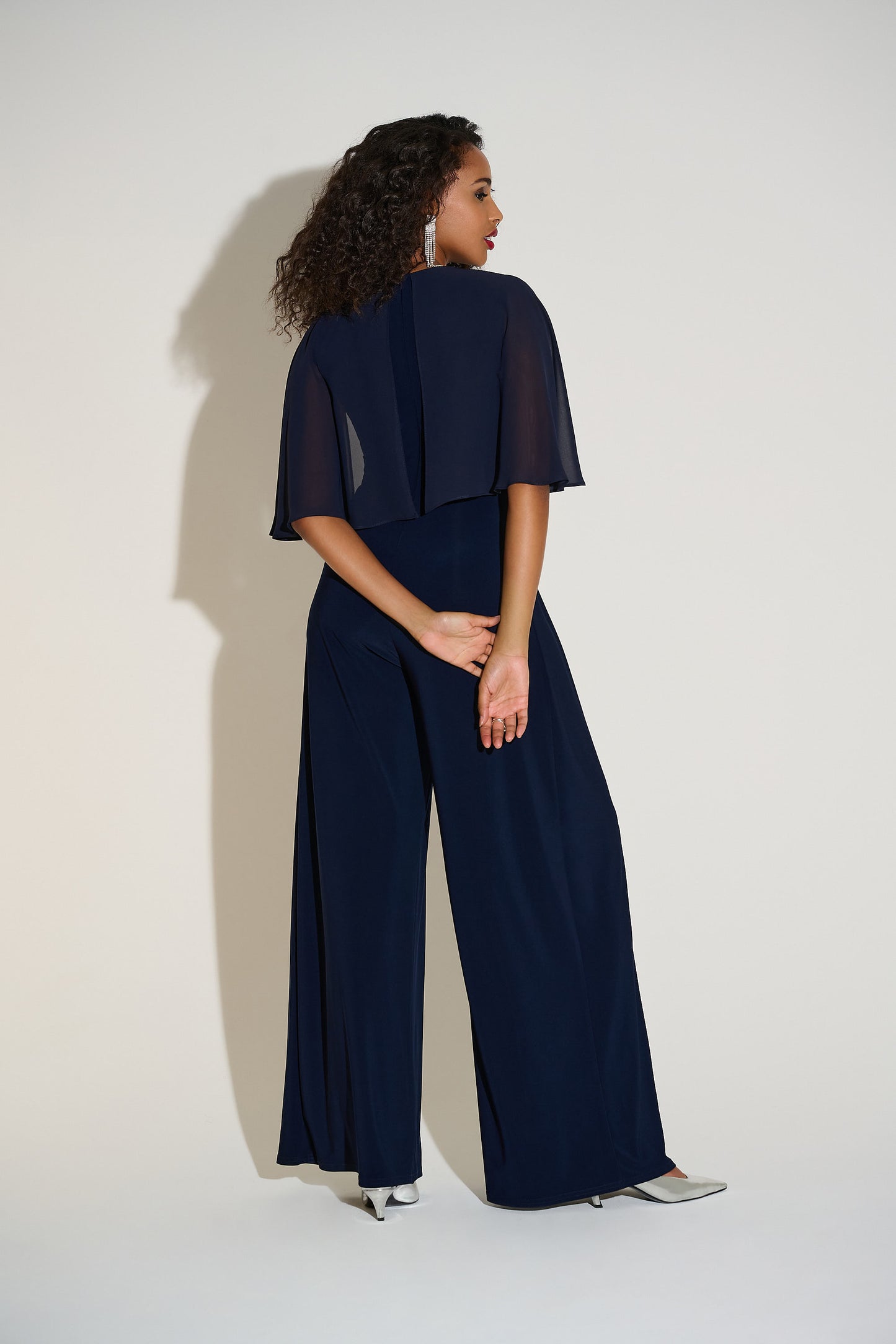 Signature | Silky Knit & Chiffon Wide Leg Jumpsuit with Cape 253723