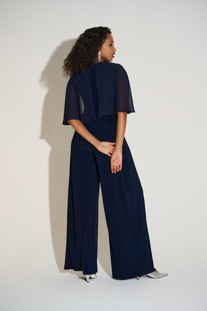 Signature | Silky Knit & Chiffon Wide Leg Jumpsuit with Cape 253723
