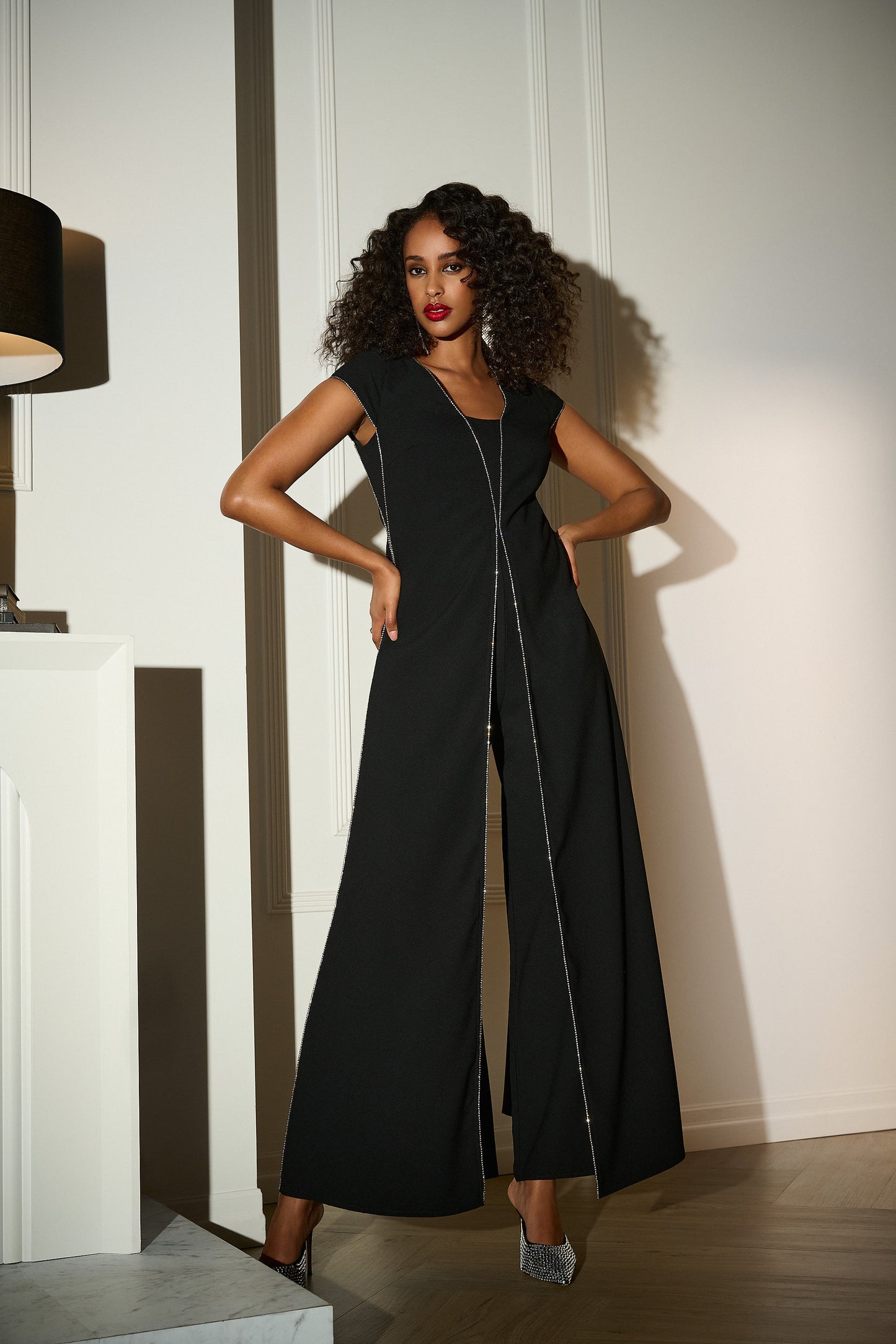 Signature | Woven Wide Leg Jumpsuit with Rhinestone Detail 253757-SALE