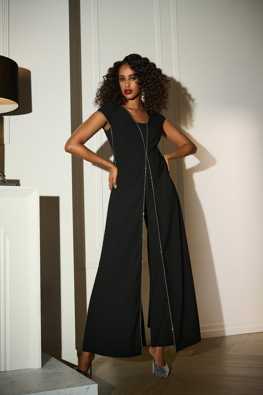 Signature | Woven Wide Leg Jumpsuit with Rhinestone Detail 253757-SALE