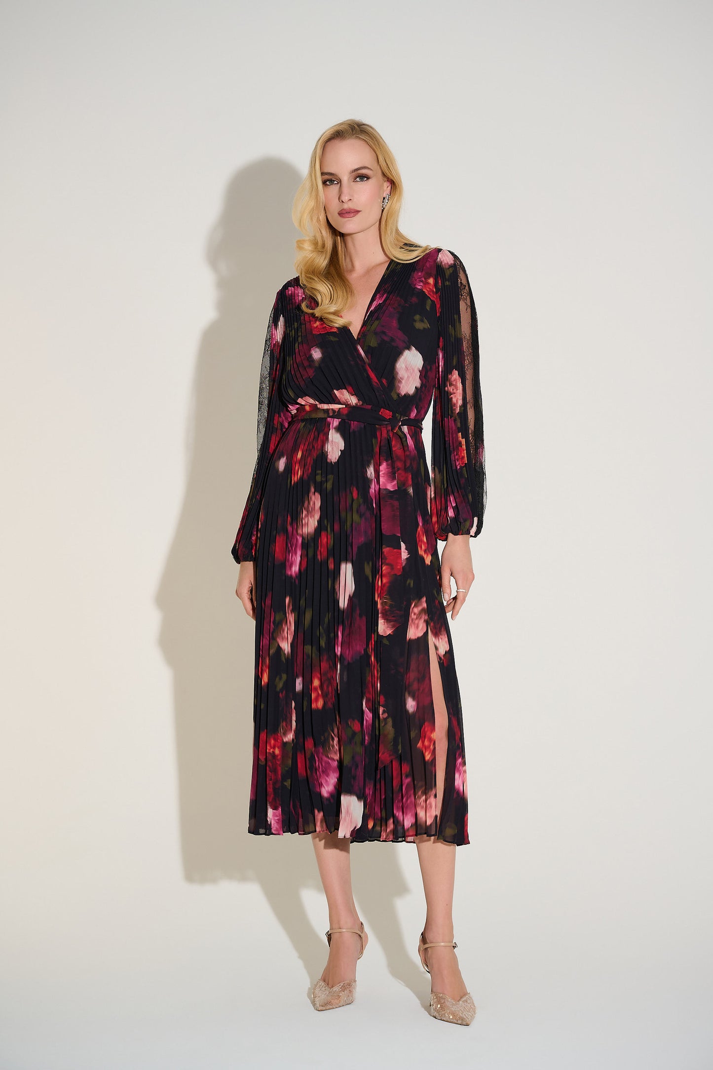 Signature | Pleated Chiffon Floral Fit & Flare Dress 253774- SALE