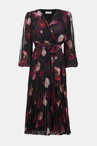 Signature | Pleated Chiffon Floral Fit & Flare Dress 253774- SALE