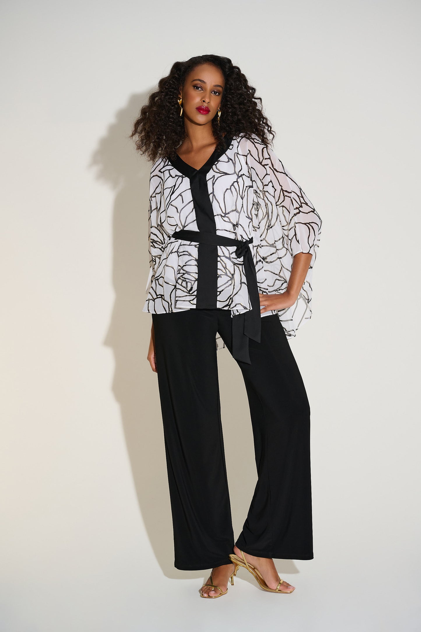 Signature | Chiffon & Satin Foiled Floral Print Poncho Top 253795-SALE