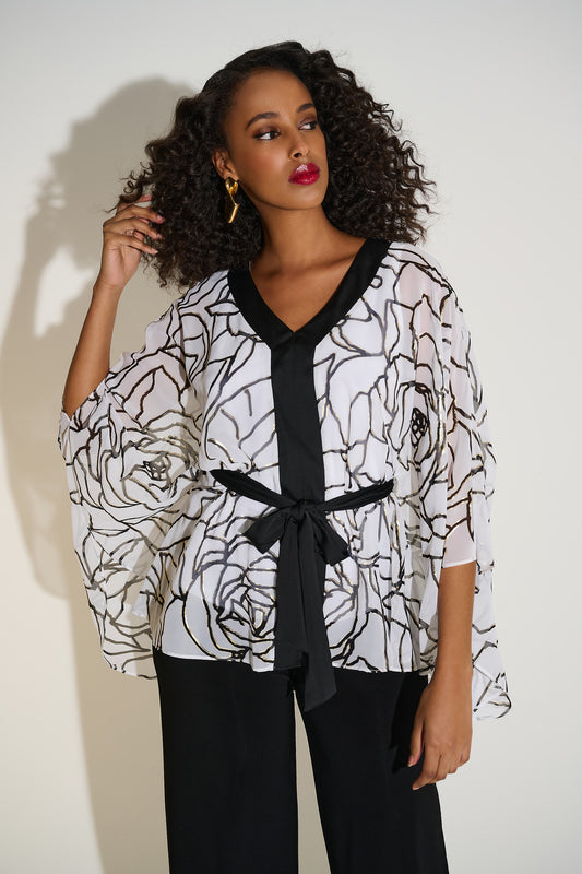 Signature | Chiffon & Satin Foiled Floral Print Poncho Top 253795-SALE