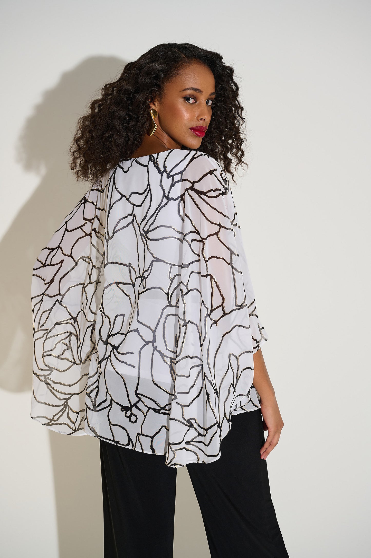 Signature | Chiffon & Satin Foiled Floral Print Poncho Top 253795-SALE