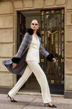 Load image into Gallery viewer, Feather Yarn Plaid Jacquard Coat with Faux Fur Trim 253900
