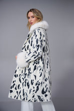 Load image into Gallery viewer, Feather Yarn Animal Jacquard Coat with Faux Fur Trim 253904
