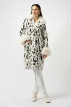Load image into Gallery viewer, Feather Yarn Animal Jacquard Coat with Faux Fur Trim 253904
