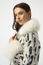 Load image into Gallery viewer, Feather Yarn Animal Jacquard Coat with Faux Fur Trim 253904
