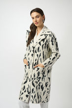 Load image into Gallery viewer, Feather Yarn Animal Jacquard Coat with Faux Fur Trim 253904
