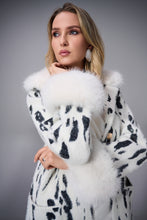 Load image into Gallery viewer, Feather Yarn Animal Jacquard Coat with Faux Fur Trim 253904
