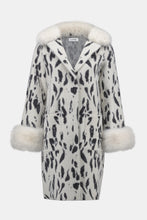 Load image into Gallery viewer, Feather Yarn Animal Jacquard Coat with Faux Fur Trim 253904
