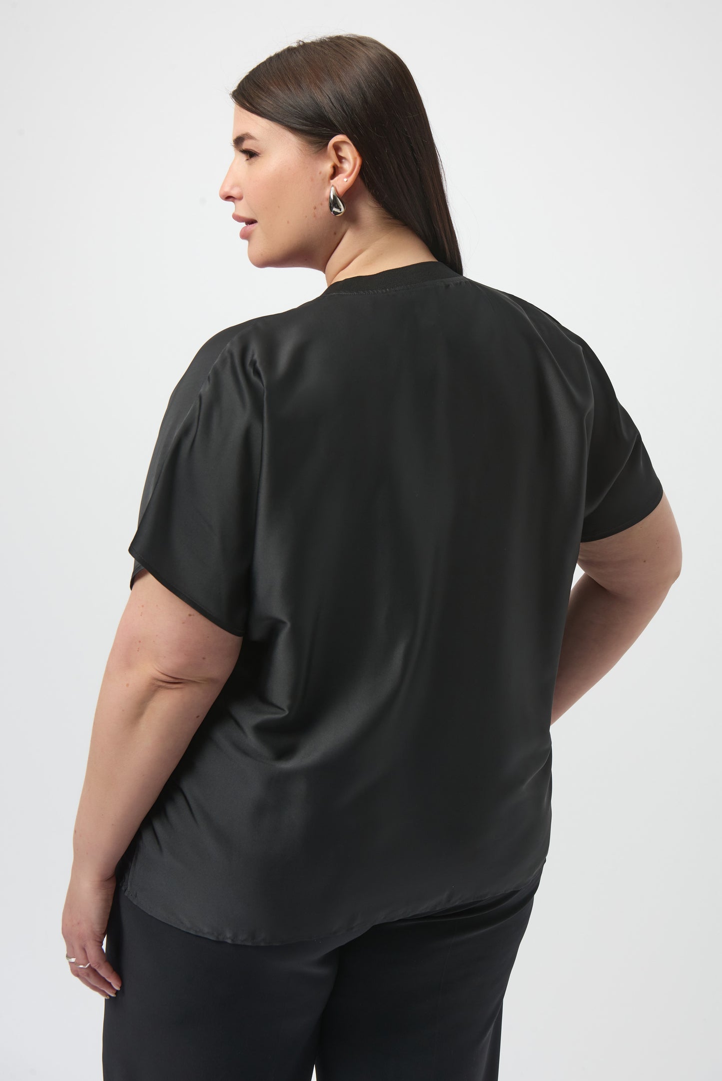 Satin Abstract Print Boxy Top with Rib Trim 253922 SALE