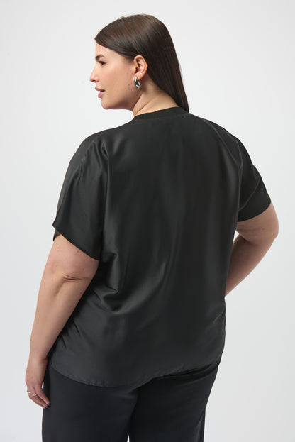 Satin Abstract Print Boxy Top with Rib Trim 253922 SALE