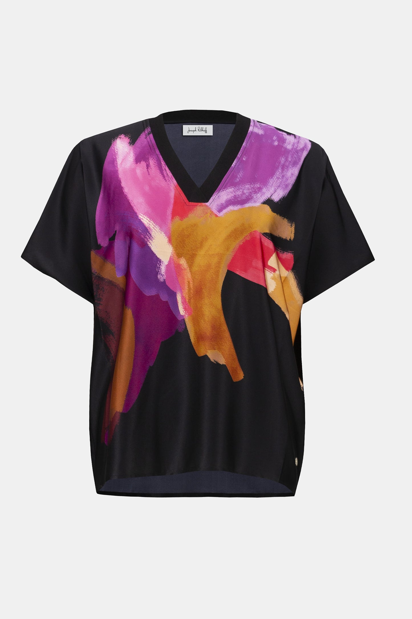 Satin Abstract Print Boxy Top with Rib Trim 253922 SALE