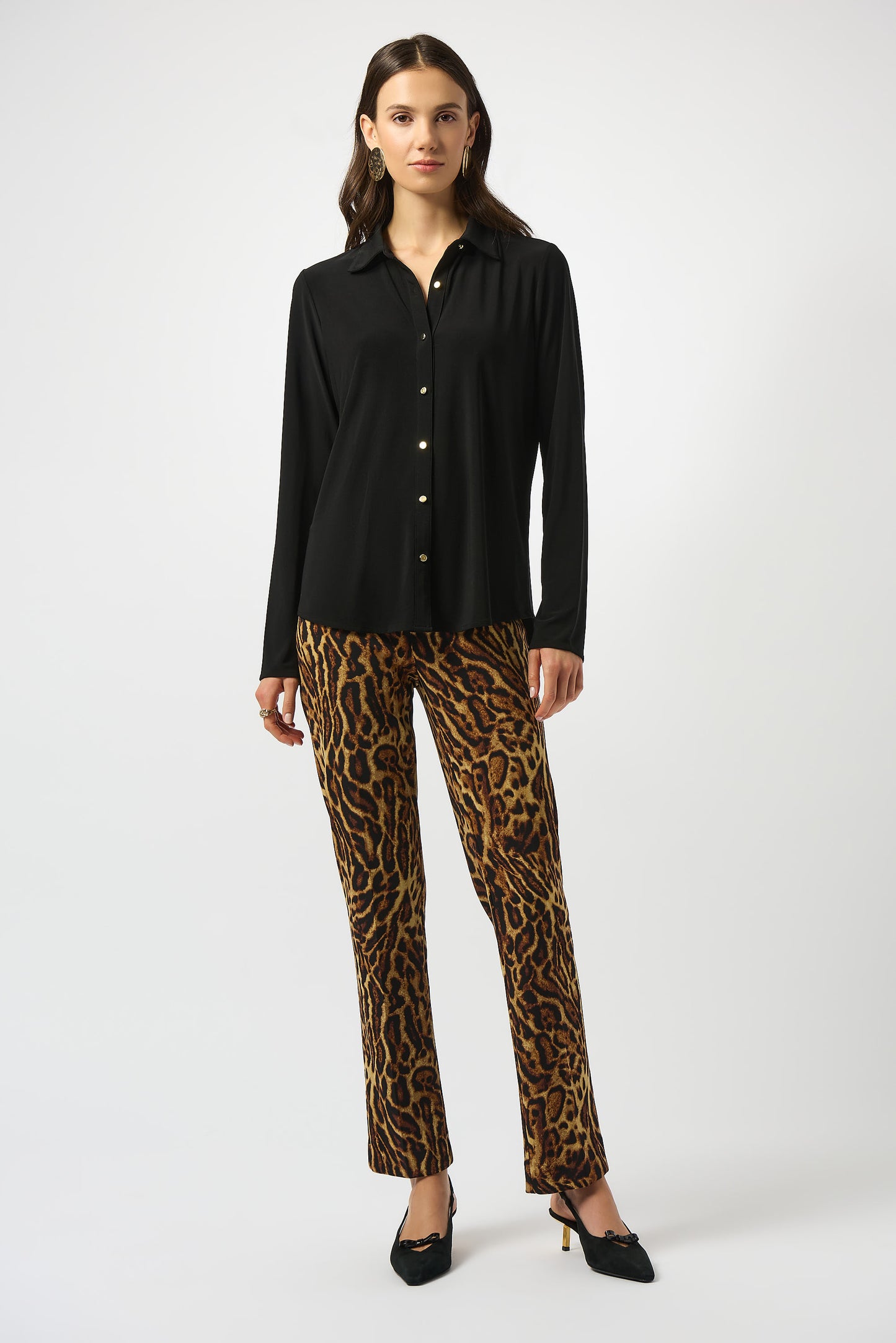 Silky Knit Button-Front Straight Blouse 253941 SALE