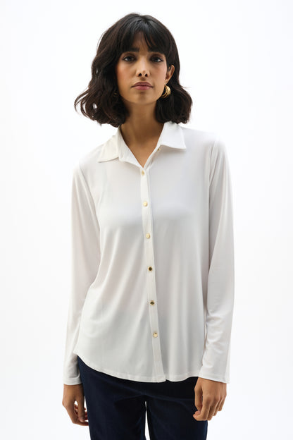 Silky Knit Button-Front Straight Blouse 253941 SALE