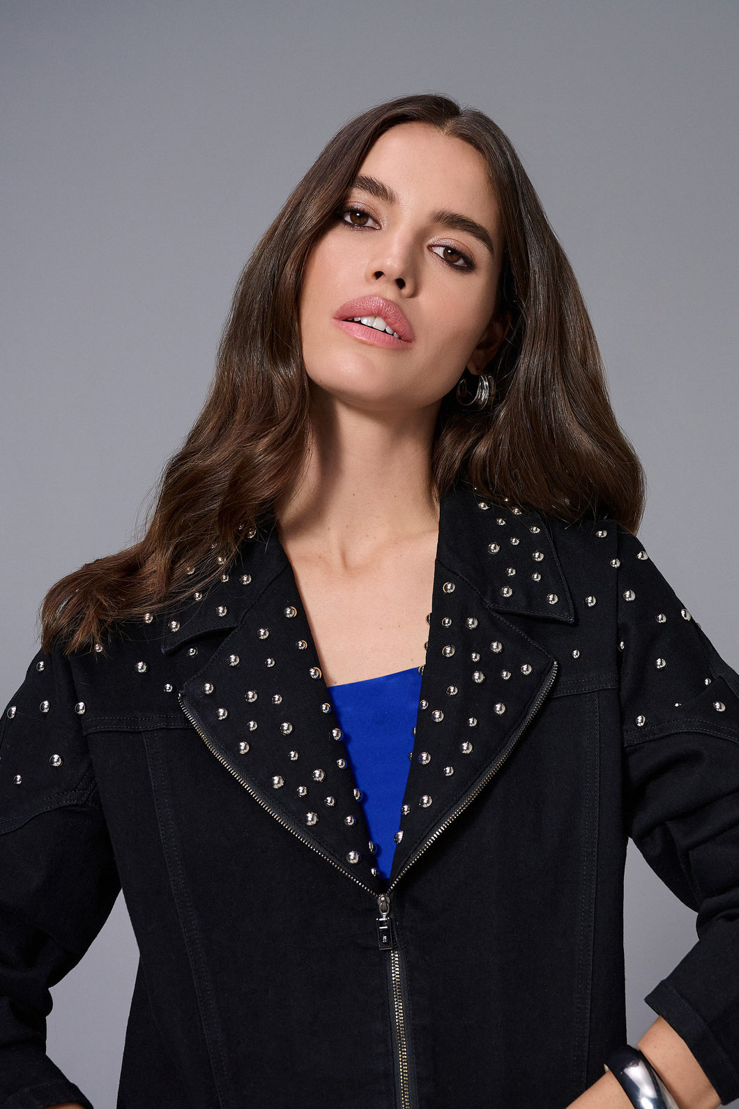 Stretch Denim Jacket with Stud Detailing 253947