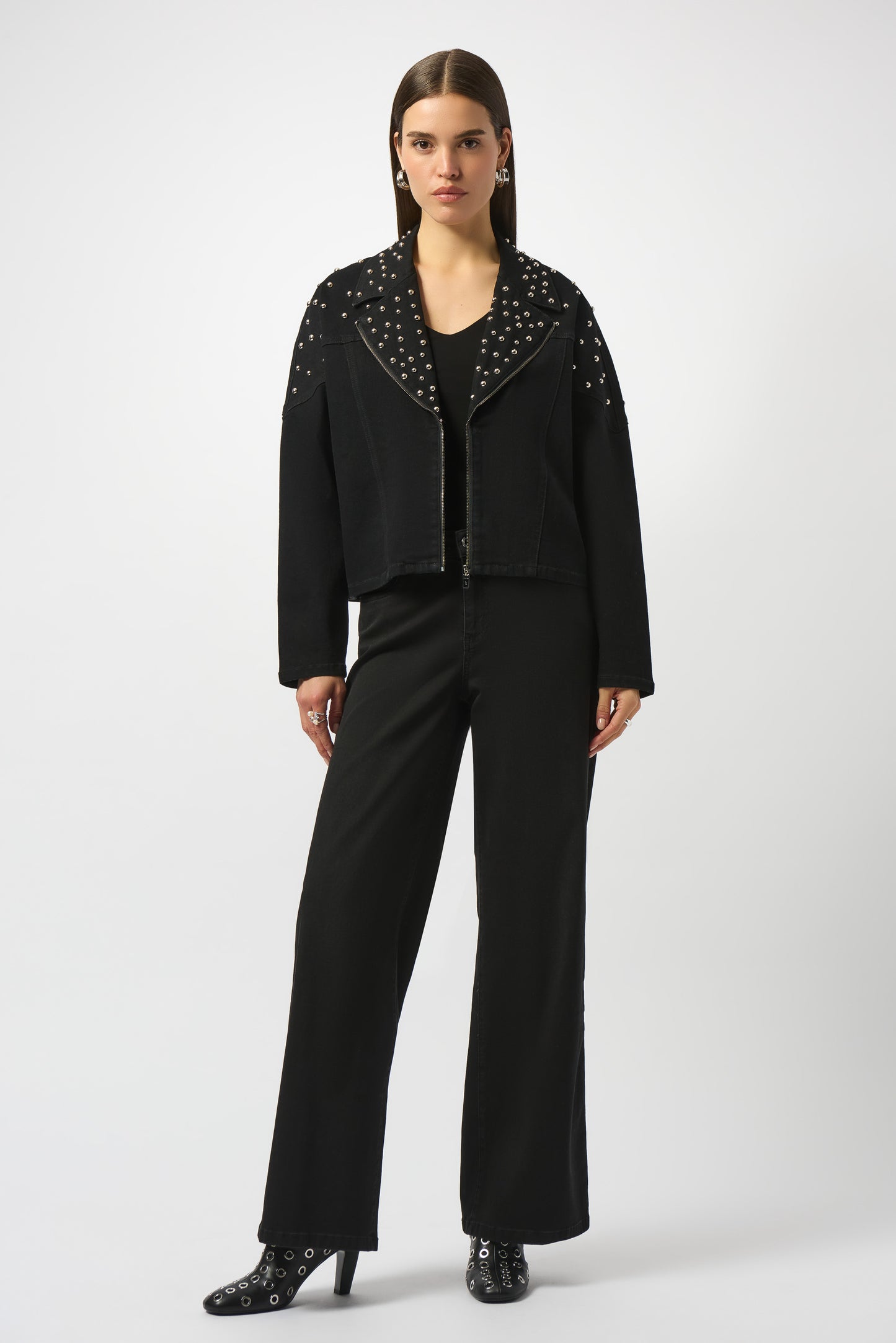 Stretch Denim Jacket with Stud Detailing 253947 SALE
