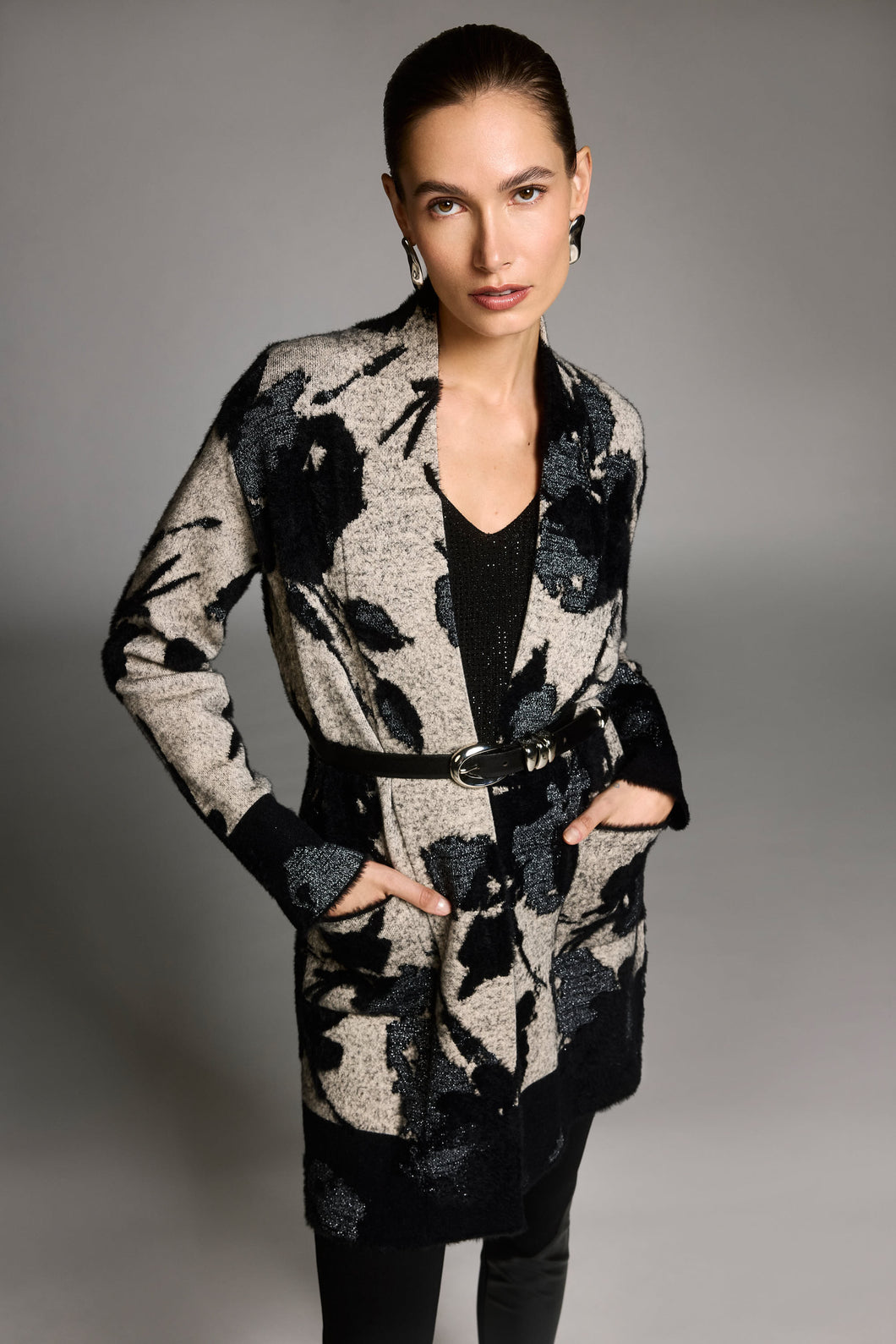 Abstract Jacquard Sweater Knit Long Cardigan 253956
