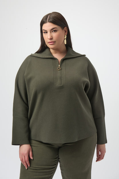 Sweater Knit Boxy Pullover With Zipped Collar 253963