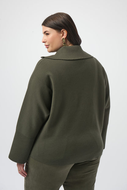 Sweater Knit Boxy Pullover With Zipped Collar 253963