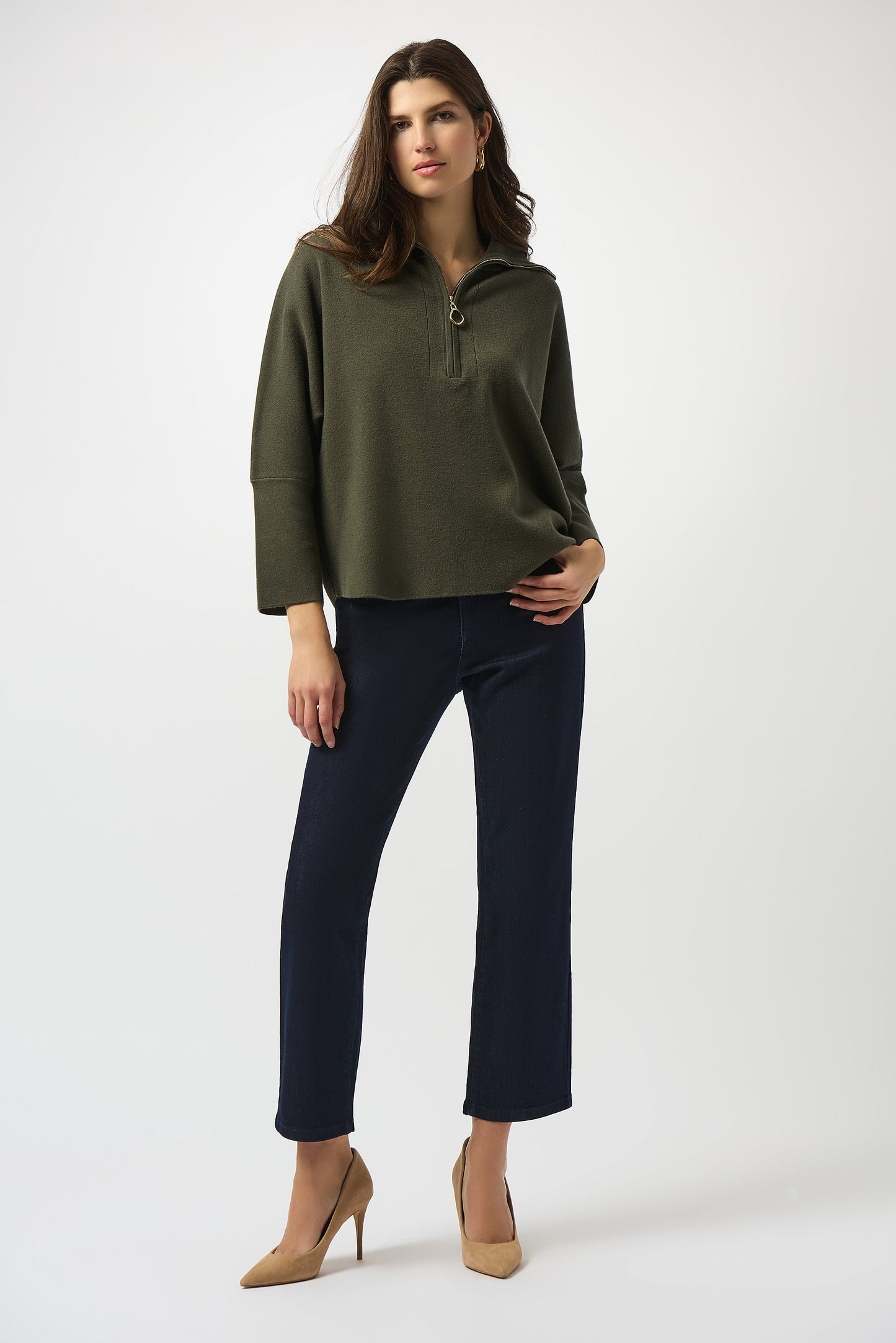 Sweater Knit Boxy Pullover With Zipped Collar 253963
