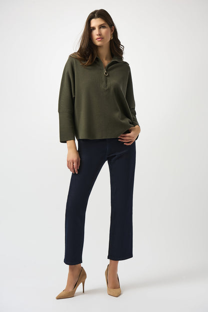 Sweater Knit Boxy Pullover With Zipped Collar 253963