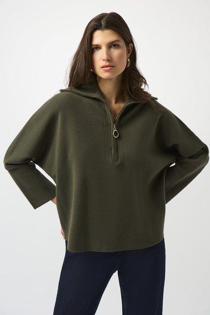 Sweater Knit Boxy Pullover With Zipped Collar 253963