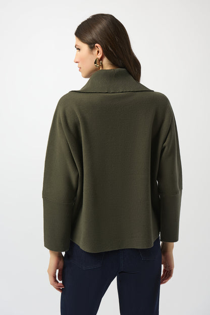 Sweater Knit Boxy Pullover With Zipped Collar 253963