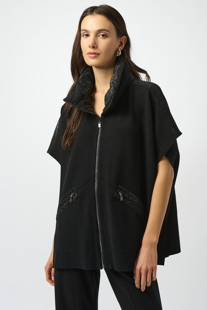 Faux Leather Trimmed Poncho Sleeve Jacket 253998 SALE