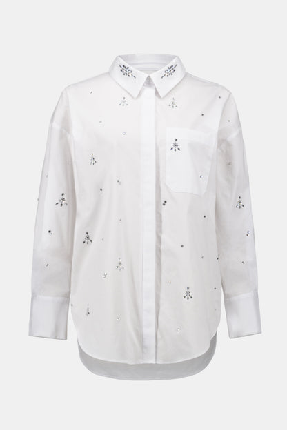 Stretch Poplin Boxy Blouse with Rhinestones 254924