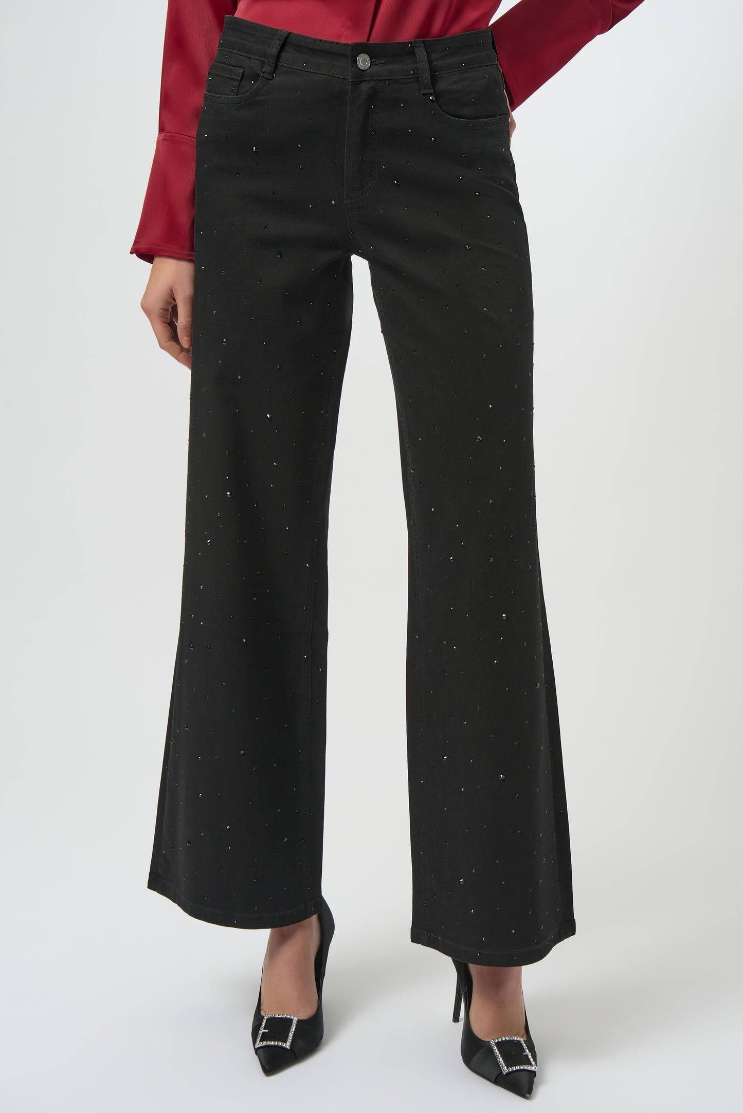 Classic Wide Leg Jeans with Rhinestones 254962