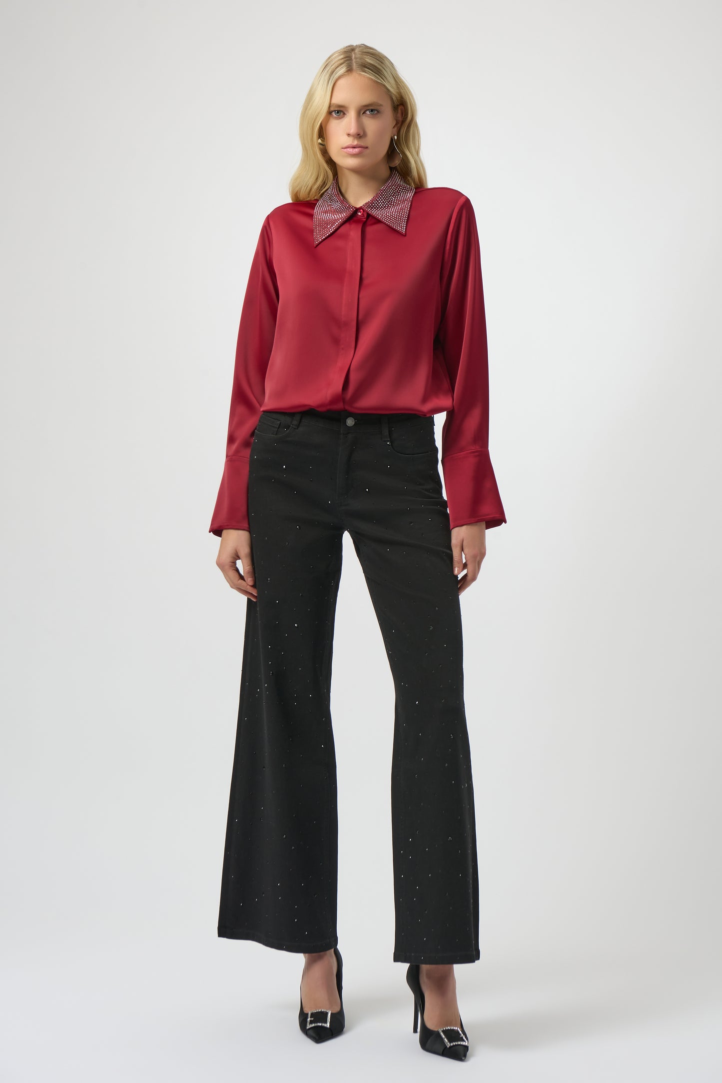 Classic Wide Leg Jeans with Rhinestones 254962