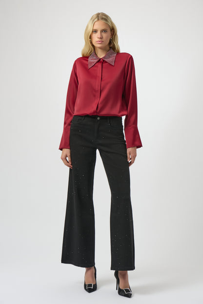 Classic Wide Leg Jeans with Rhinestones 254962