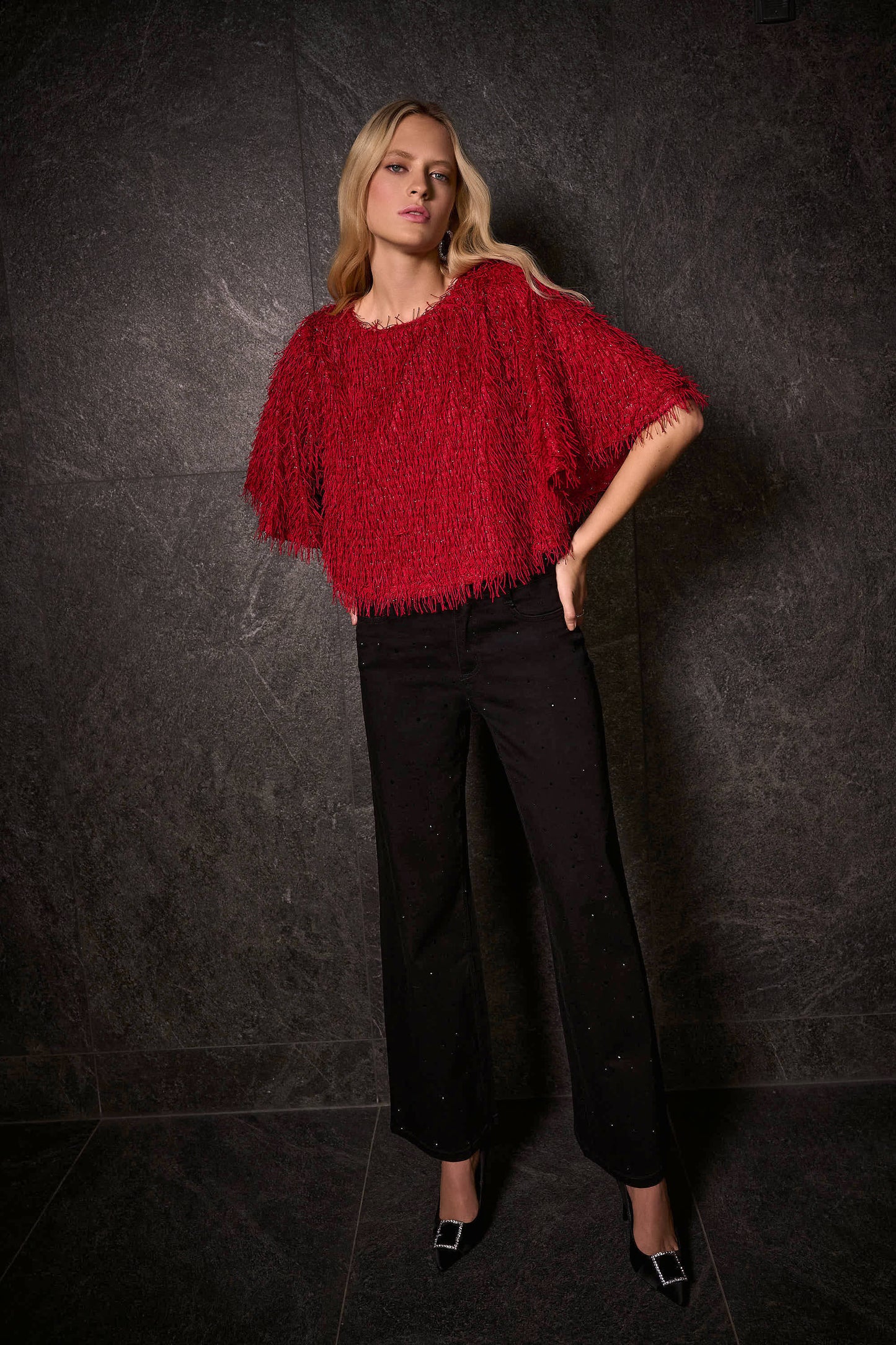 Classic Wide Leg Jeans with Rhinestones 254962