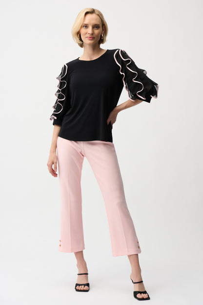 Silky Knit Top with Chiffon Ruffled Sleeves 261009
