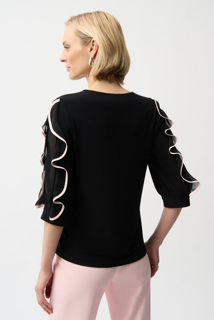 Silky Knit Top with Chiffon Ruffled Sleeves 261009