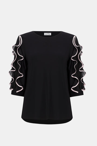Silky Knit Top with Chiffon Ruffled Sleeves 261009