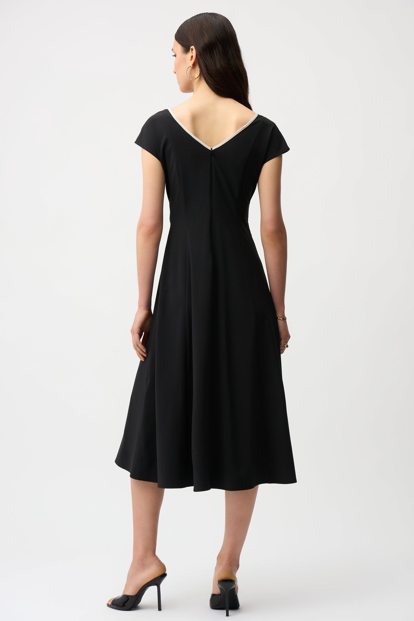 Stretch Woven Color Block Fit and Flare Dress With Sash 261051