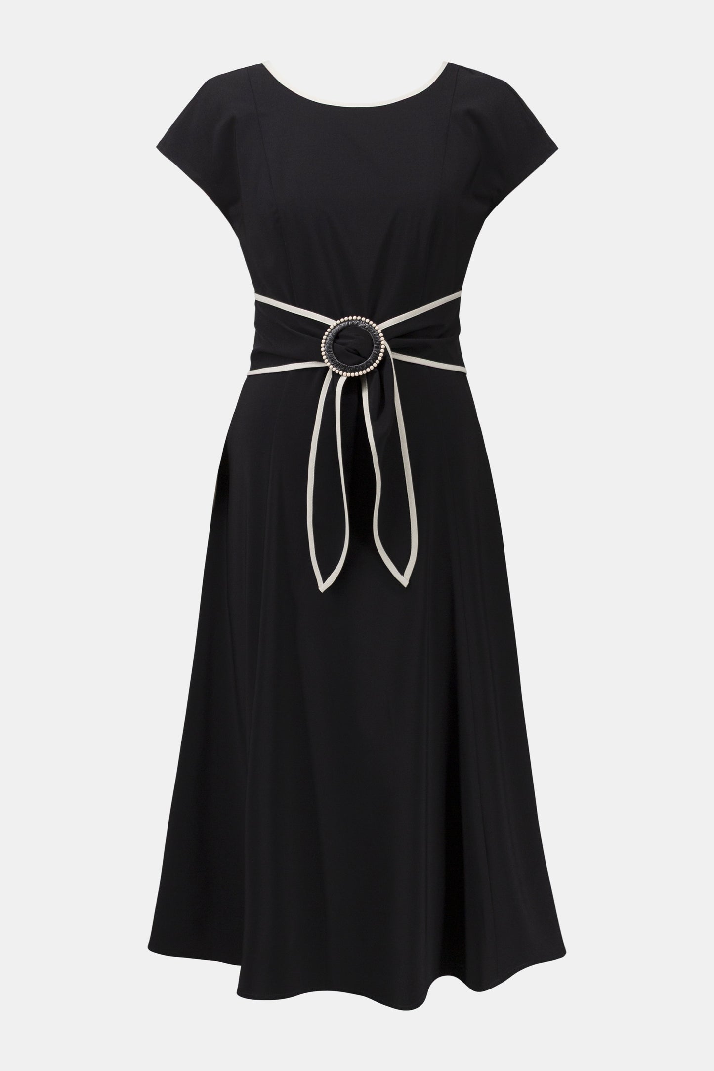 Stretch Woven Color Block Fit and Flare Dress With Sash 261051