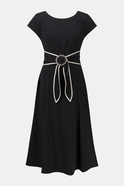 Stretch Woven Color Block Fit and Flare Dress With Sash 261051