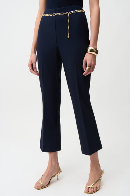 Lux Twill Pull-On Flare Pants With Chain Belt 261059