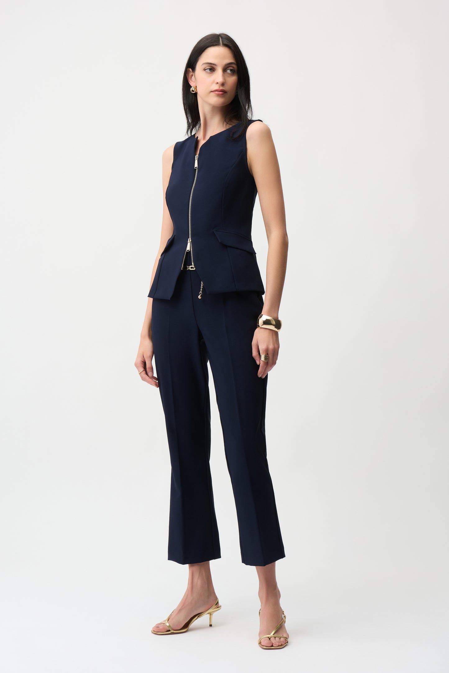 Lux Twill Pull-On Flare Pants With Chain Belt 261059