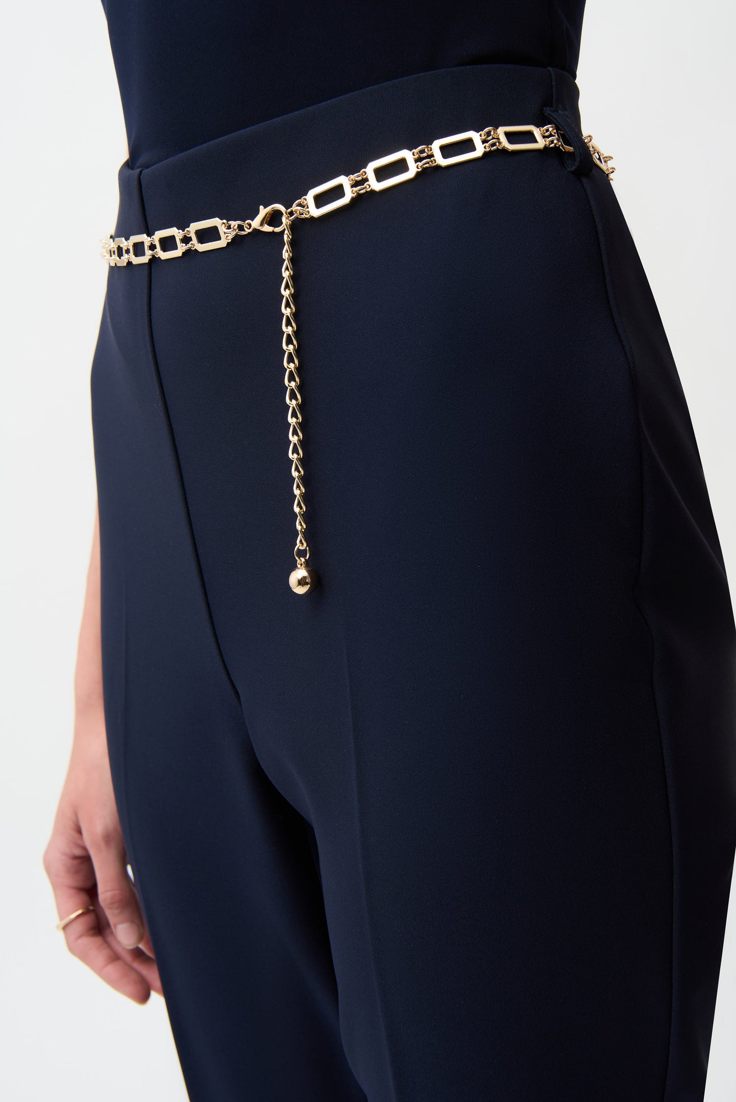 Lux Twill Pull-On Flare Pants With Chain Belt 261059