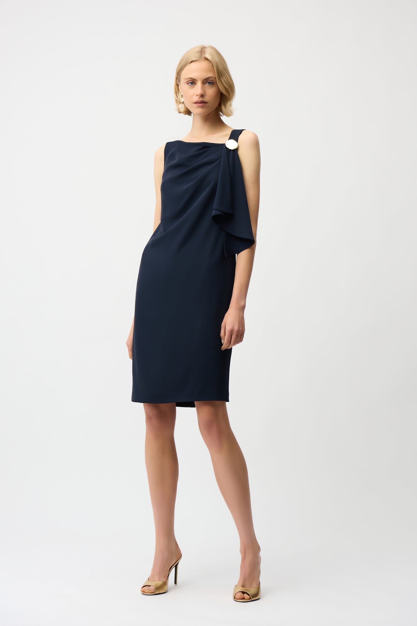 Woven Twill Shift Dress With Asymmetrical Neckline 261134