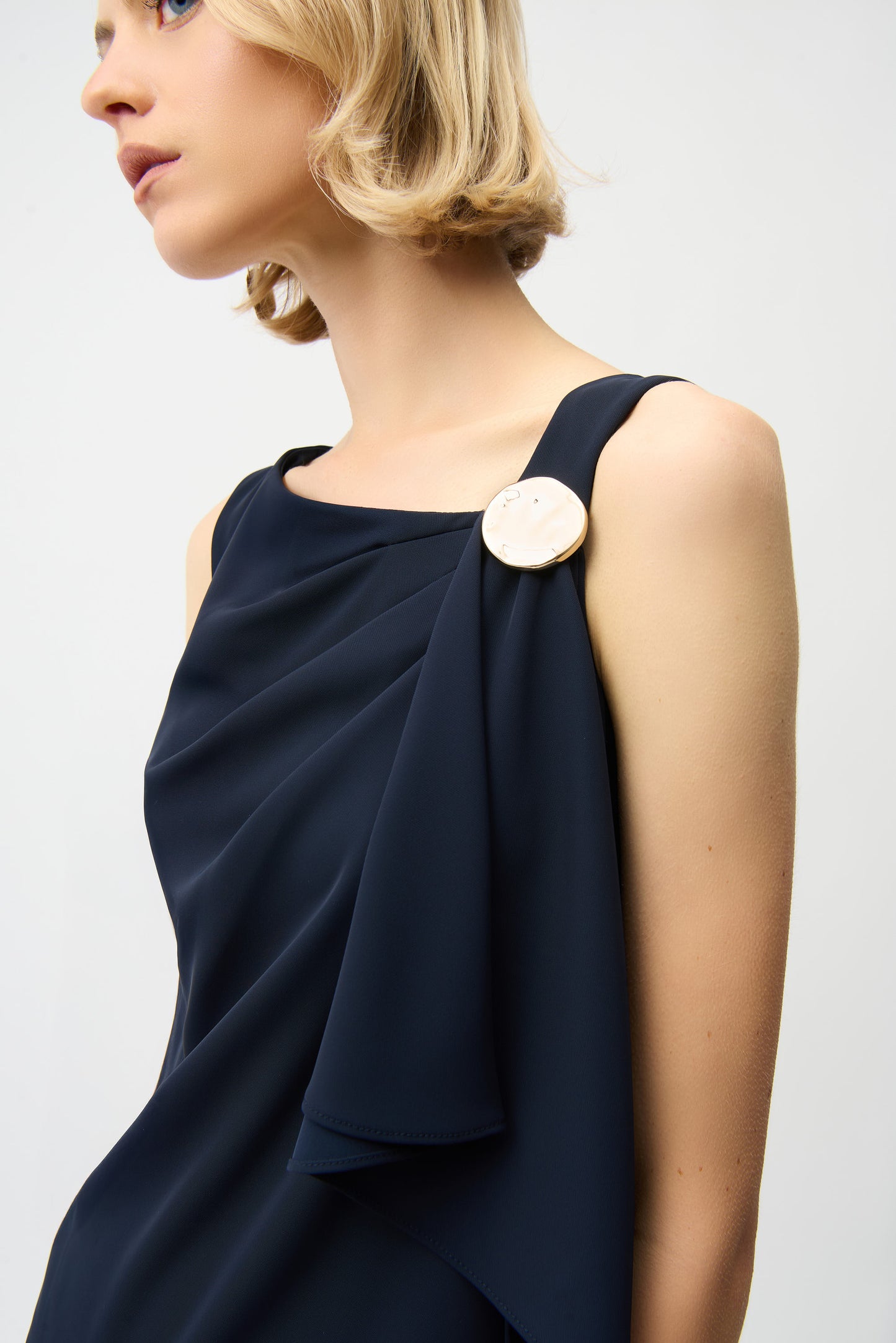 Woven Twill Shift Dress With Asymmetrical Neckline 261134