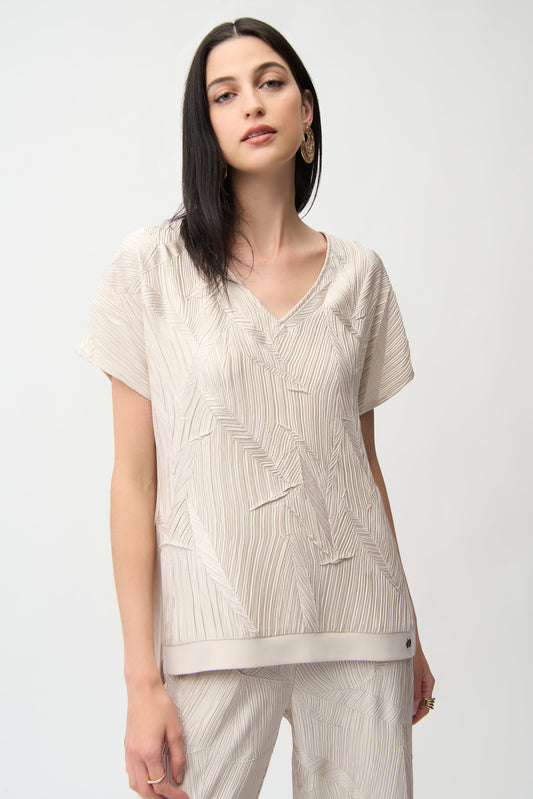 Pleated Satin Boxy Top With Silky Knit Back 261160