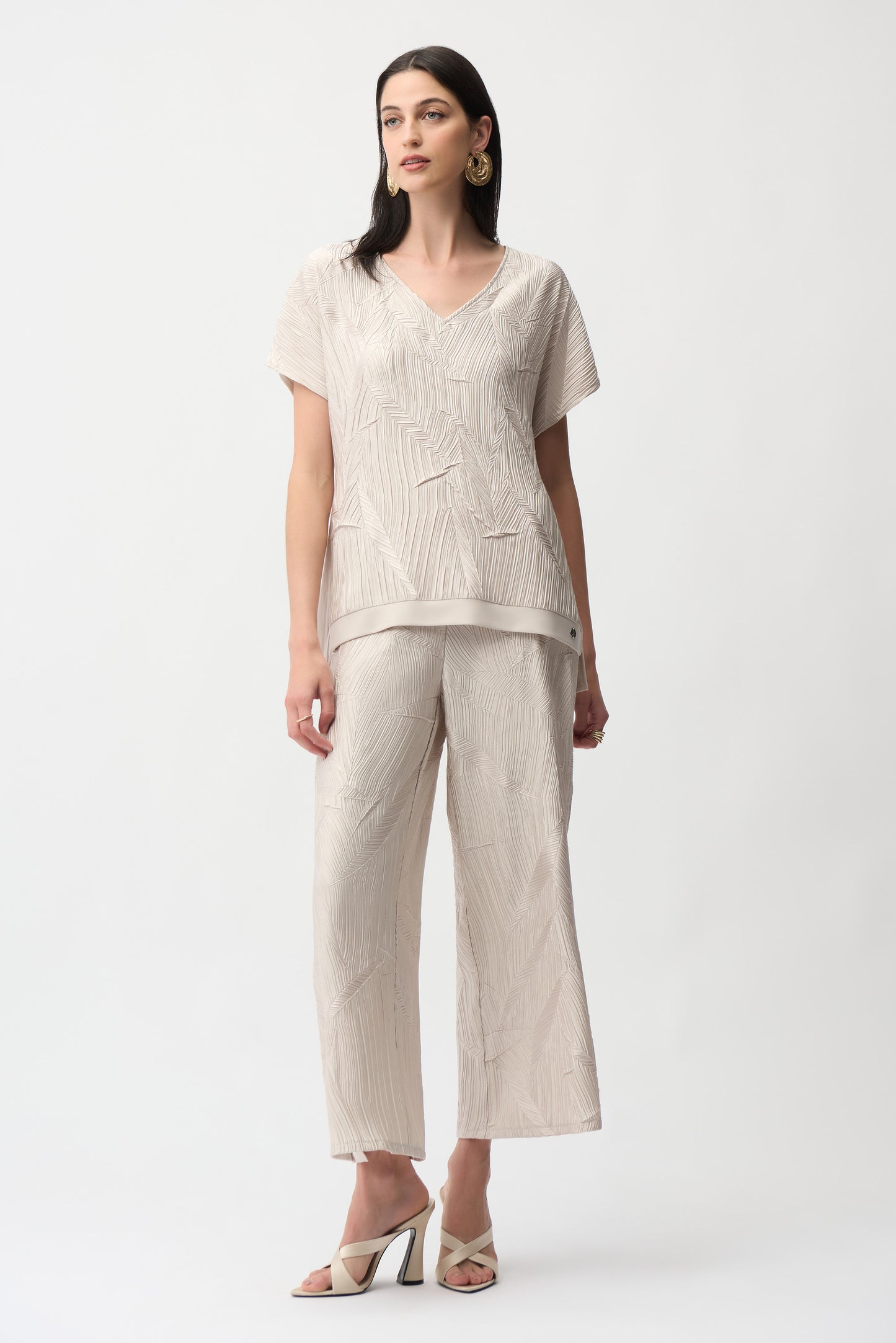 Pleated Satin Boxy Top With Silky Knit Back 261160